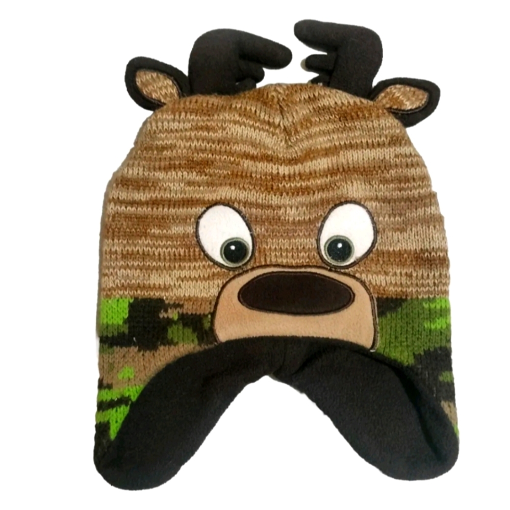 Moose Hat sz 2T to 5T by Healthtex ** Camo pattern * Knit outside, fleece inside